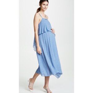 Hatch Maternity Savina Midi Tiered Dress in Lapis Blue Ditsy Floral Size XS